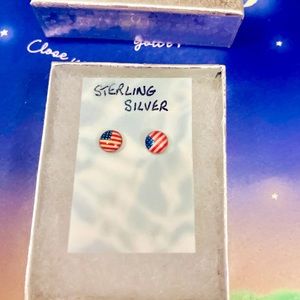 Sterling Silver US Flag Earrings